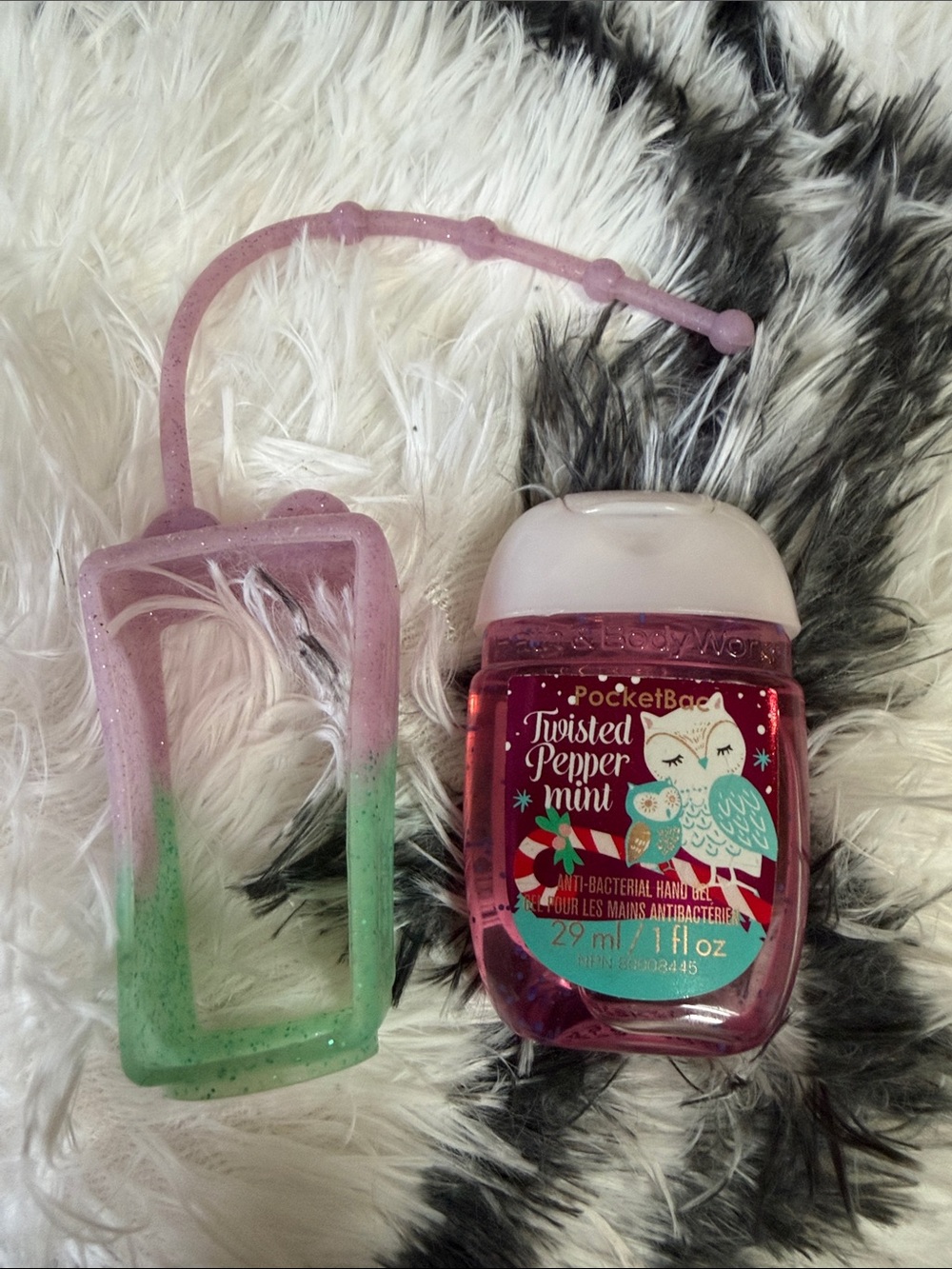 Bath & Body Works Twisted Peppermint PocketBac Hand Gel - Pink & White